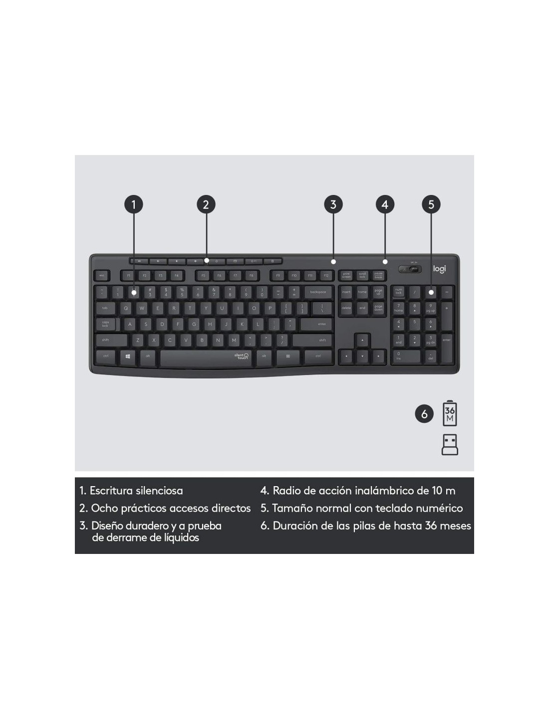 Teclado + Ratón Inalámbricos Logitech Silent Touch MK295/ Grafito