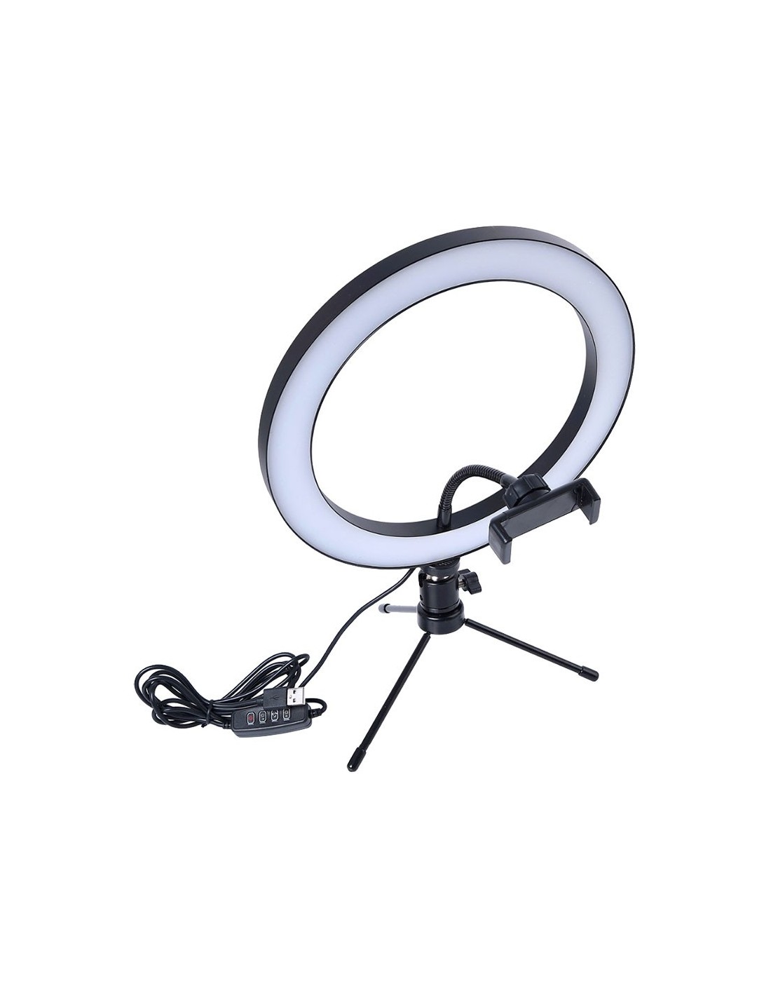 Set de Grabación Anillo LED Regulable 26cm + Mini Trípode con Soporte Smartphone