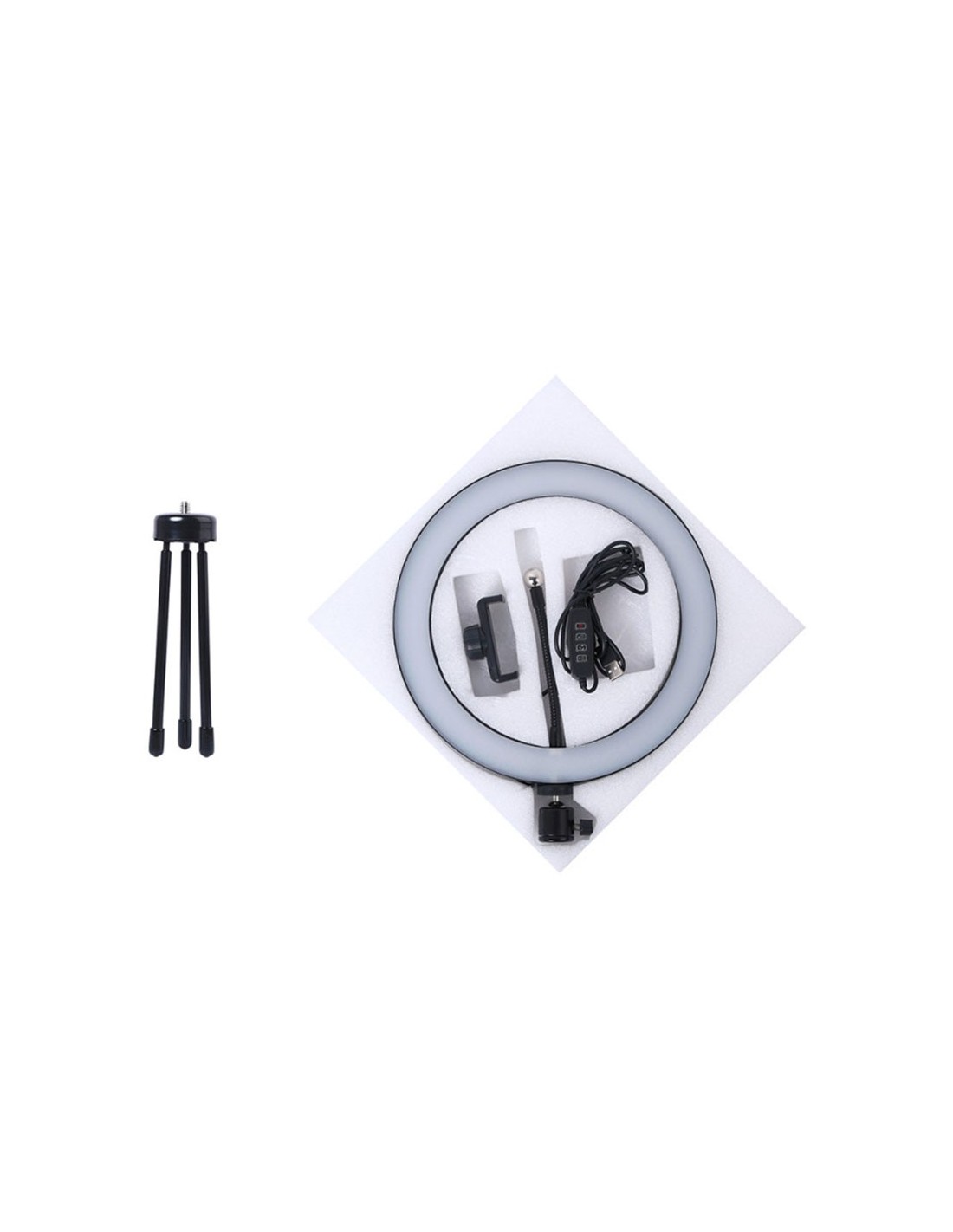 Set de Grabación Anillo LED Regulable 26cm + Mini Trípode con Soporte Smartphone