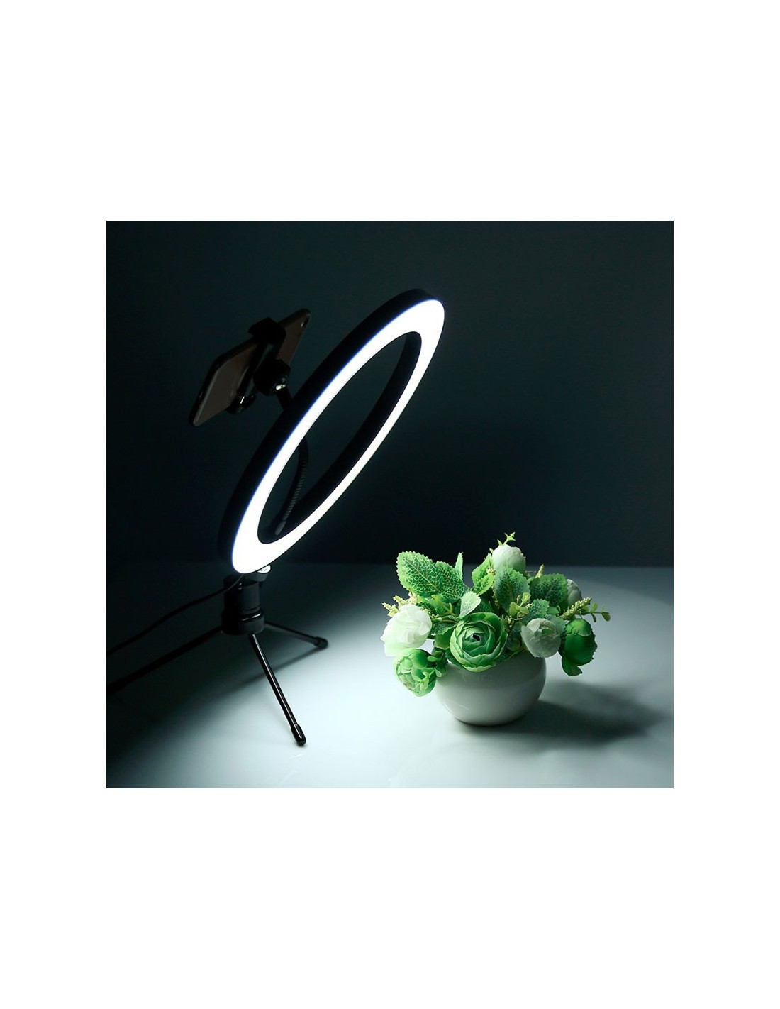 Set de Grabación Anillo LED Regulable 26cm + Mini Trípode con Soporte Smartphone