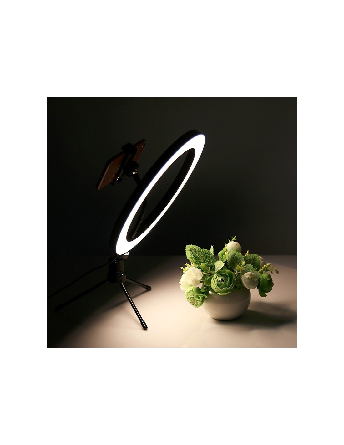 Set de Grabación Anillo LED Regulable 26cm + Mini Trípode con Soporte Smartphone