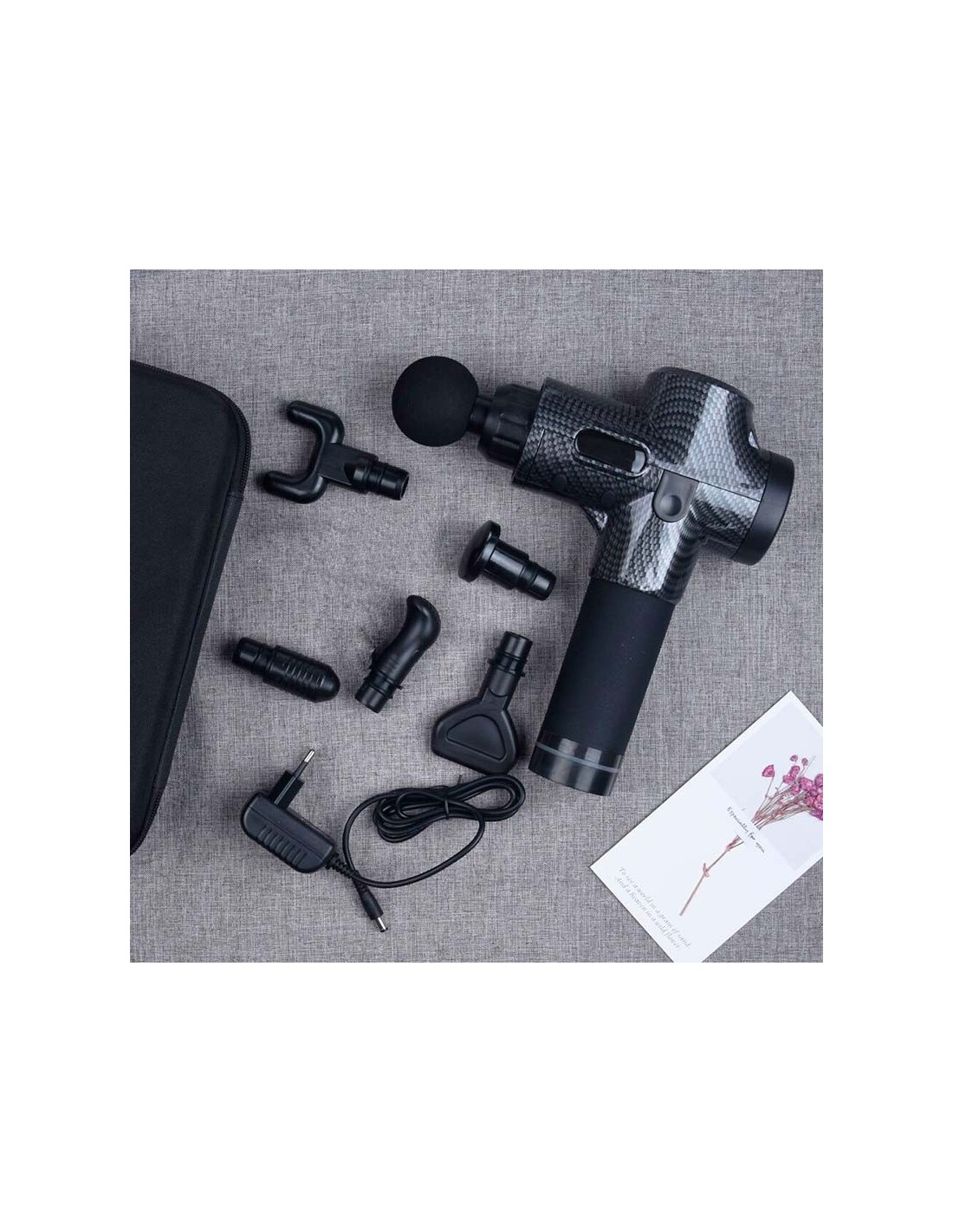 Pistola de Masaje Muscular 6 Cabezales 30 Niveles Negro