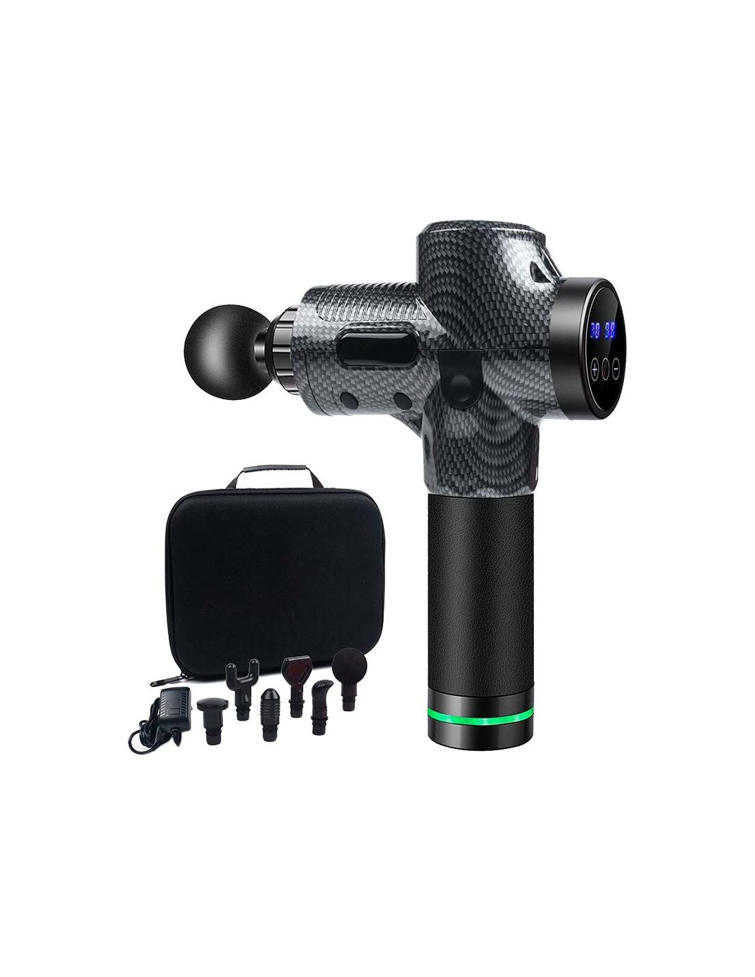Pistola de Masaje Muscular 6 Cabezales 30 Niveles Negro