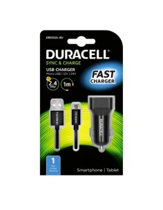 Cargador de Coche Duracell DR5032A/ USB + Cable MicroUSB/ 2.4A 2