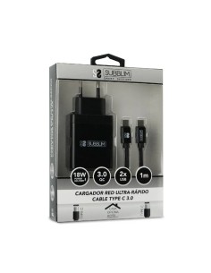 Cargador de Pared Subblim SUB-CHG-3WPD02/ USB + Cable USB Tipo-C/ 2.4A