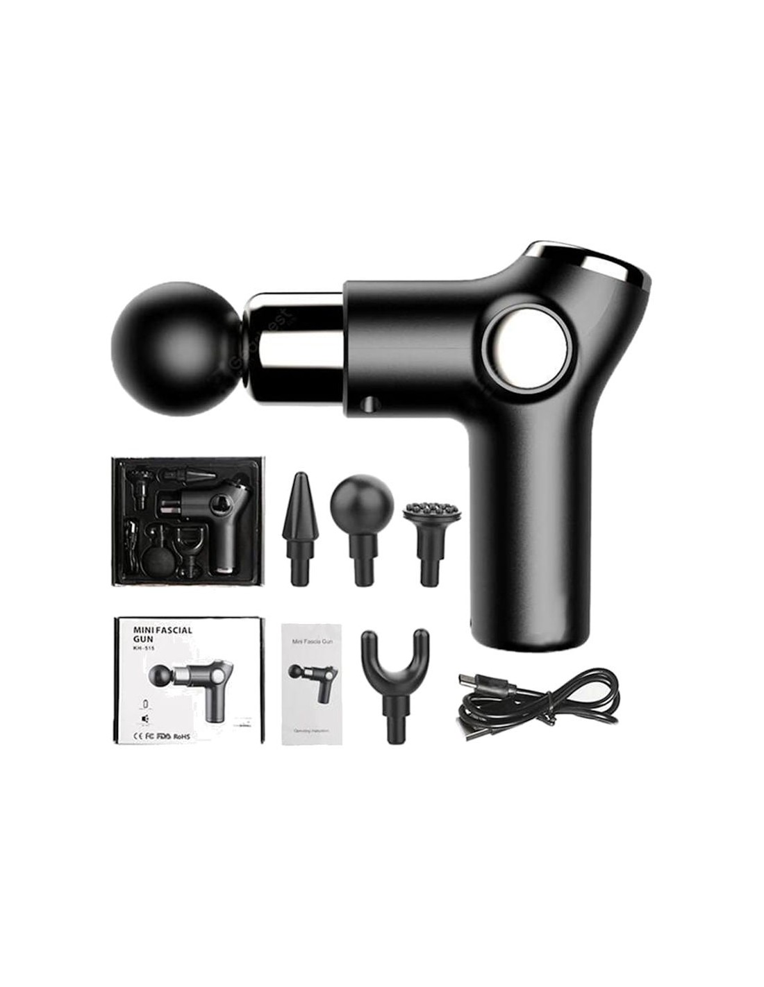 Mini Pistola de Masaje Muscular 4 Cabezales 32 Niveles Pantalla LCD