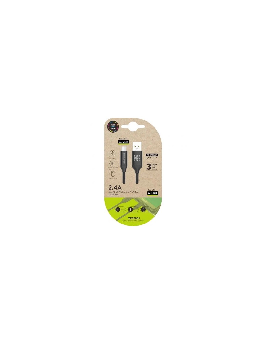 Cable USB 2.0 Tech One Tech TEC2001/ USB Macho - MicroUSB Macho/ 1m/ Negro