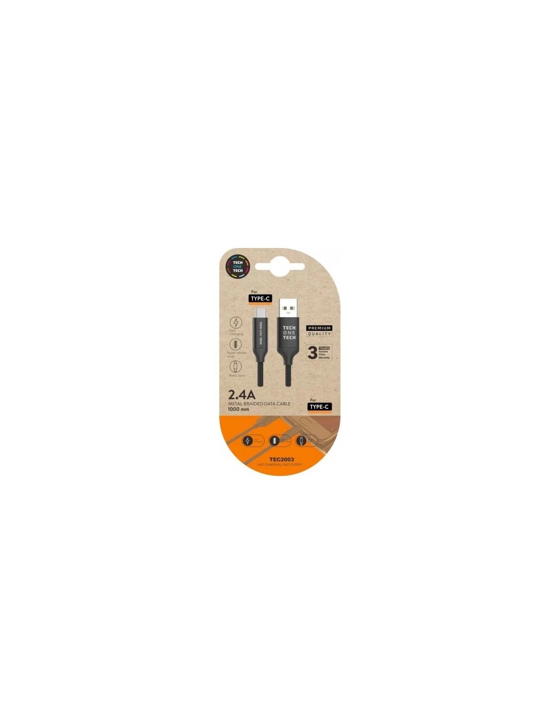 Cable USB 2.0 Tech One Tech TEC2003/ USB Tipo-C Macho - USB Macho/ 1m