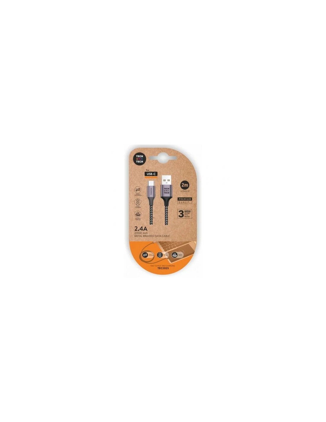 Cable USB 2.0 Tech One Tech TEC2023/ USB Tipo-C Macho - USB Macho/ 2m/ Gris
