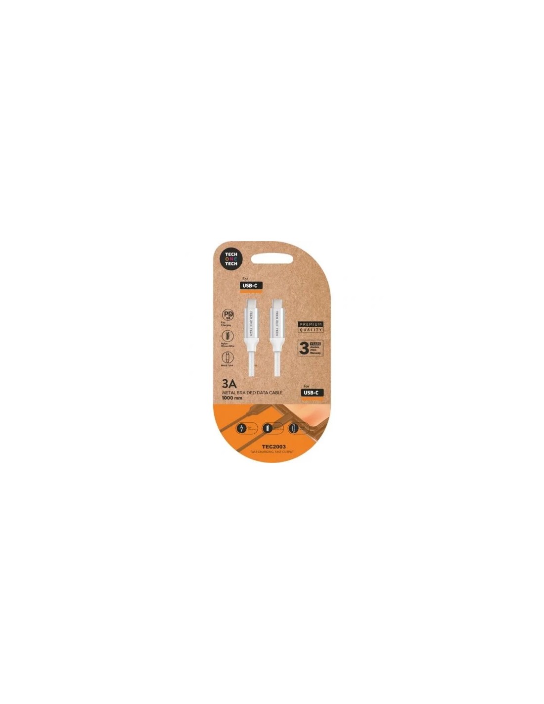 Cable USB 2.0 Tech One Tech TEC2204/ USB Tipo-C Macho - USB Tipo-C Macho/ 1m/ Blanco