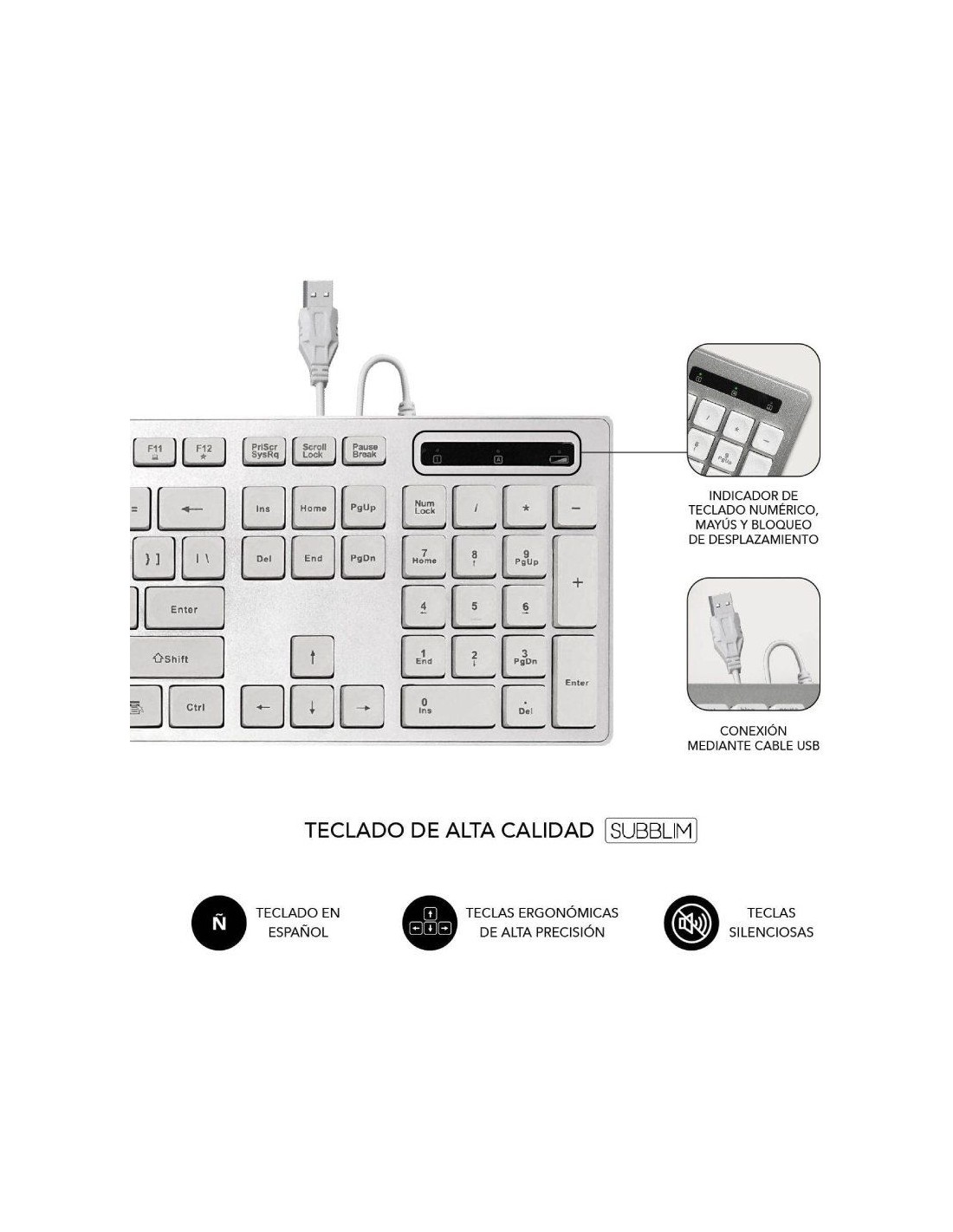 Teclado Subblim Wired Ergo Keys Silent Flat HQ