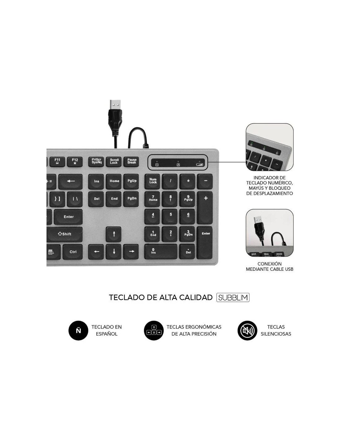 Teclado Subblim Wired Ergo Keys Silent Flat HQ