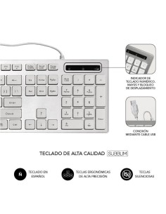 Teclado y Ratón Subblim Combo Wired Ergo Keys Silent Flat HQ/ Plata y Blanco 2