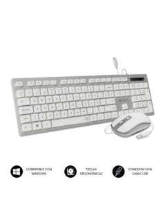 Teclado y Ratón Subblim Combo Wired Ergo Keys Silent Flat HQ/ Plata y Blanco