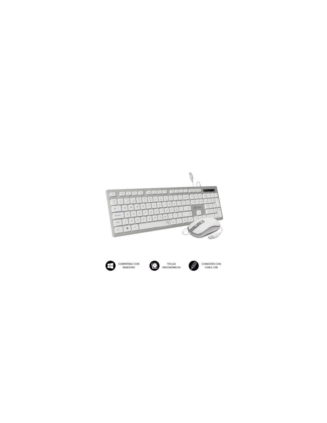 Teclado y Ratón Subblim Combo Wired Ergo Keys Silent Flat HQ/ Plata y Blanco
