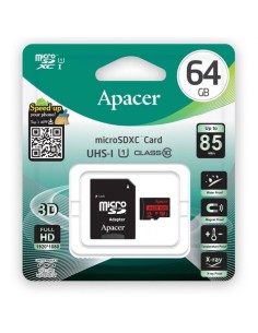 Tarjeta de Memoria Apacer 64GB XC UHS 1 con Adaptador/ Clase 10/ 85MBs