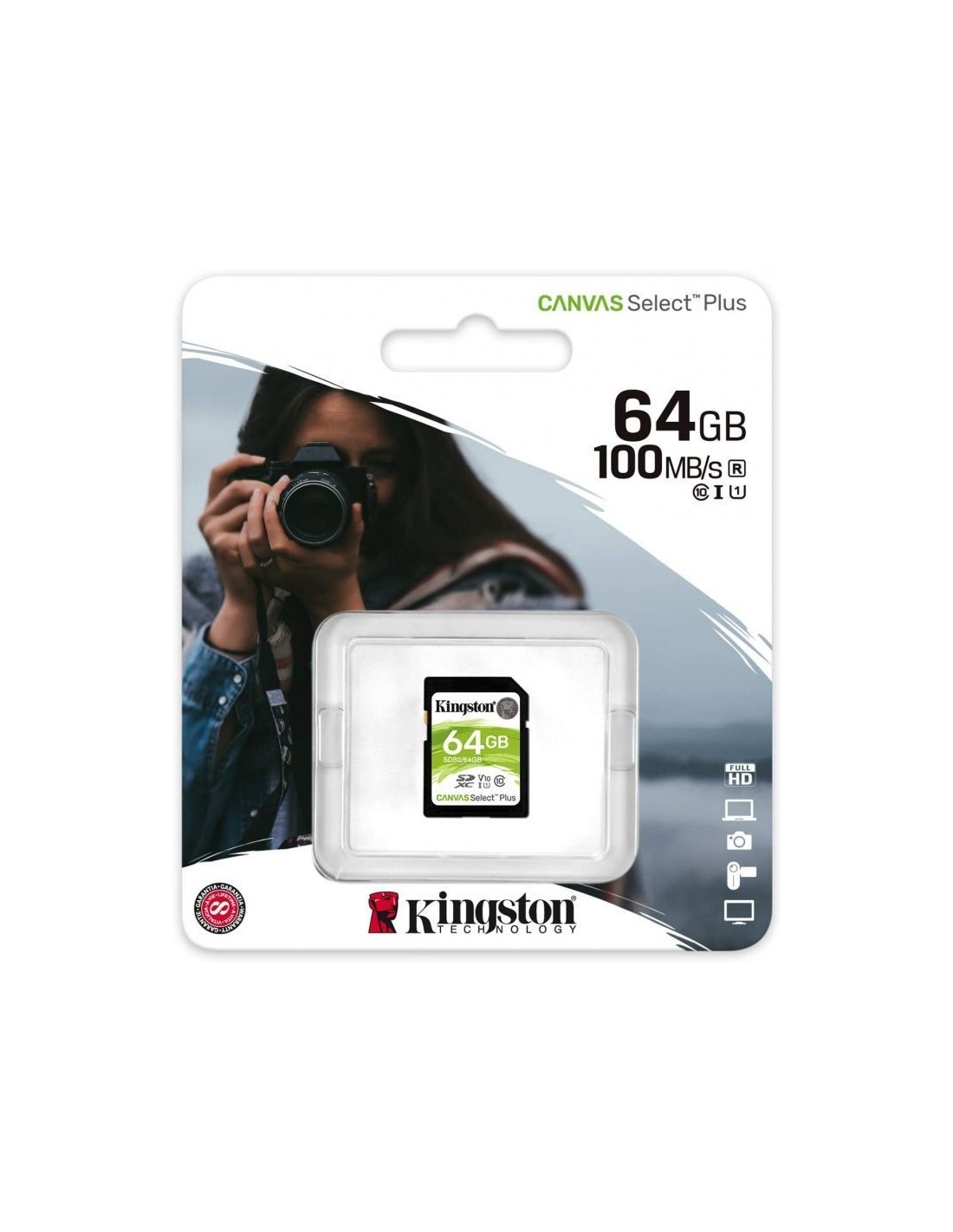 Tarjeta de Memoria Kingston CANVAS Select Plus 64GB SD XC/ Clase 10/ 100MBs