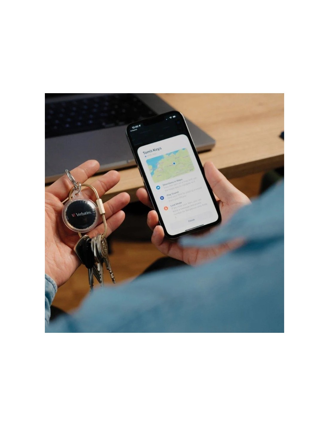 Localizador Verbatim My Finder Coin Bluetooth Tracker MYFC-01B compatible con Apple/ 2 unidades/ Incluye Llavero y Pila/ Negro