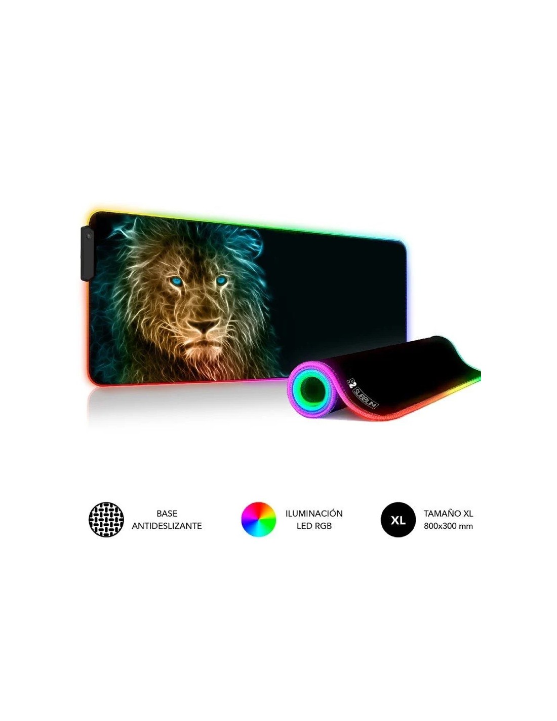 Alfombrilla Subblim SUBMP-02RGB10 LED RGB Lion XL/ 800 x 300 x 4 mm