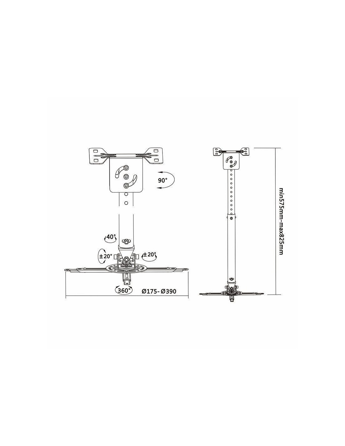 Soporte de Techo para Proyector Aisens CP02TSRE-051/ Giratorio-Inclinable-Extensible/ hasta 20kg