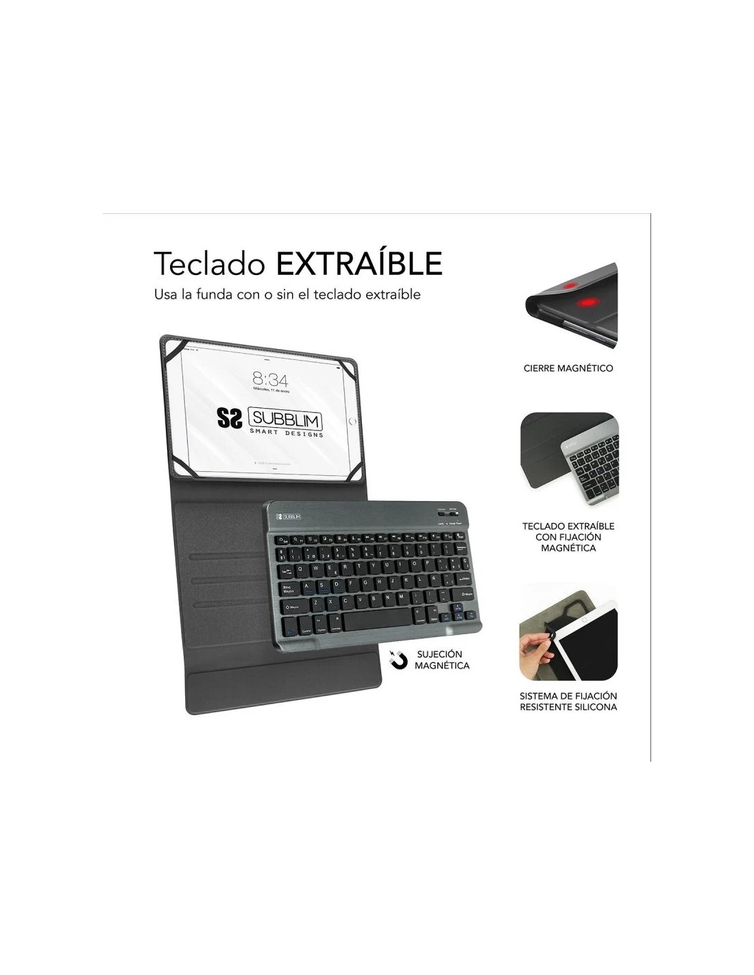 Funda con Teclado Subblim Keytab Pro Bluetooth para Tablets de 10.1"-10.8"