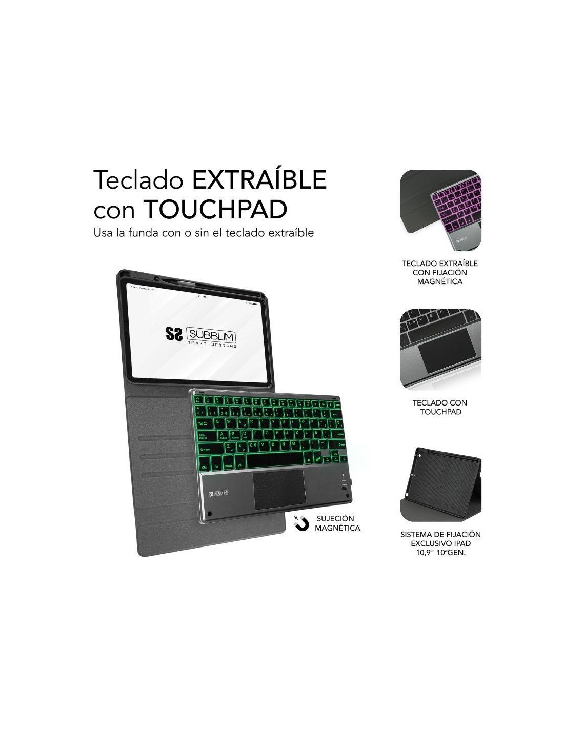 Funda con Teclado Subblim KeyTab Pro BT para Tablet iPad 10.9" 10a Gen/ Negra