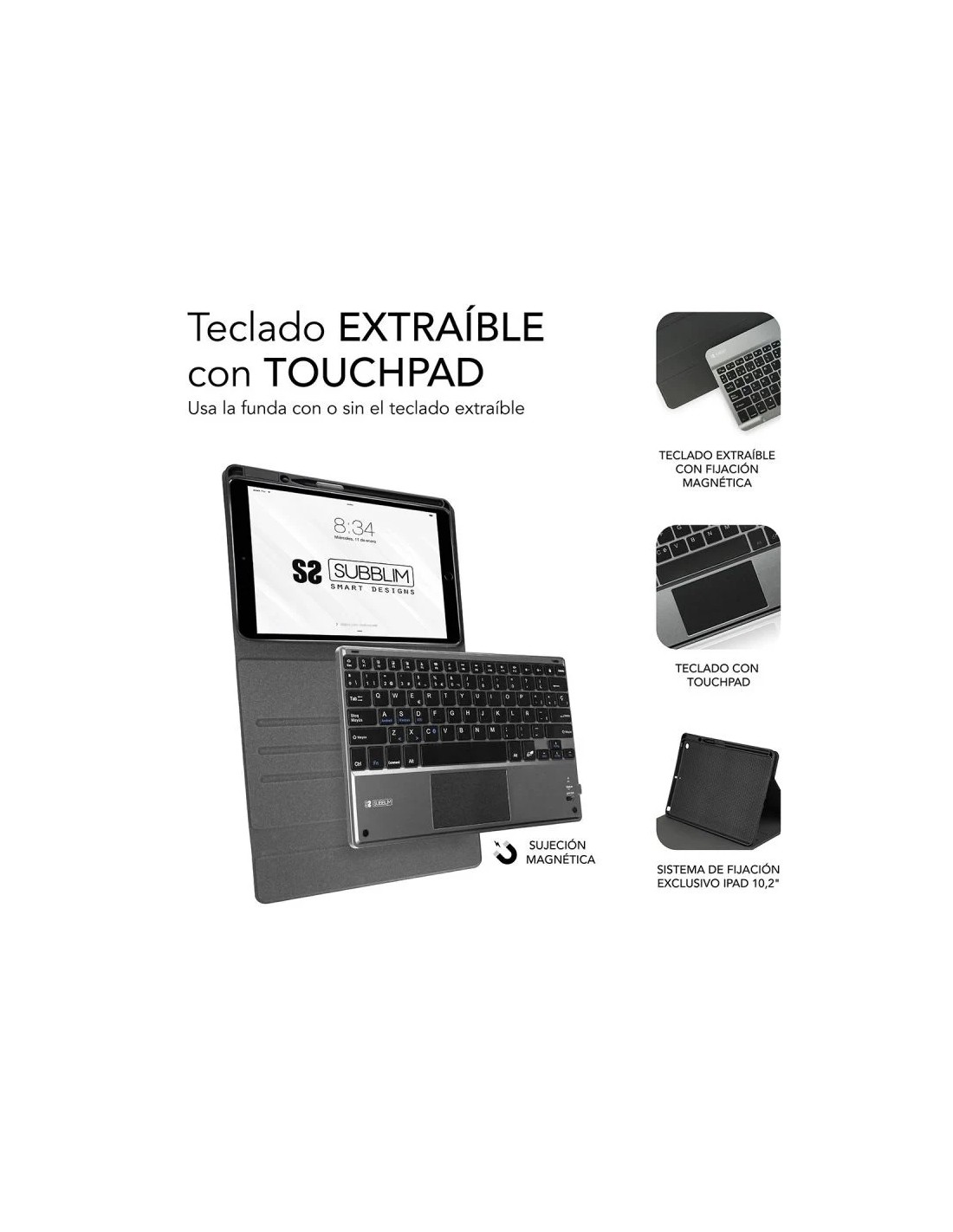 Funda con Teclado Subblim Keytab Pro Bluetooth Touchpad para Tablets de 10.1"-10.8"/ Negra