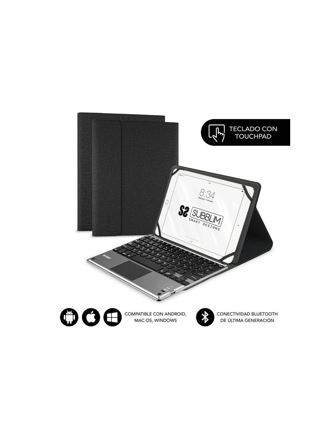 Funda con Teclado Subblim Keytab Pro Bluetooth Touchpad para Tablets de 10.1"-10.8"/ Negra