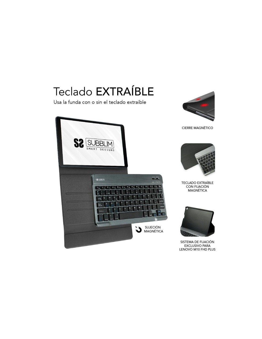 Funda con Teclado Subblim KeyTab Pro BT para Tablet Lenovo Tab M10 FHD Plus de 10.3"/ Negra