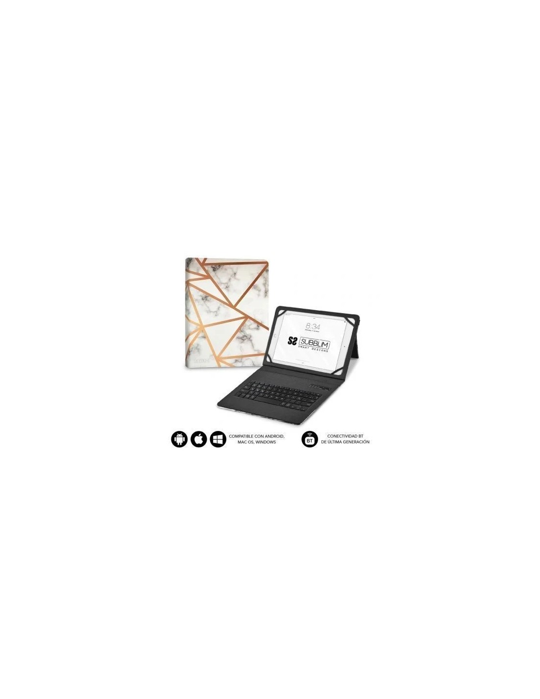 Funda con Teclado Subblim Keytab Pro Bluetooth para Tablets de 9"-11"/ Marmol Blanco