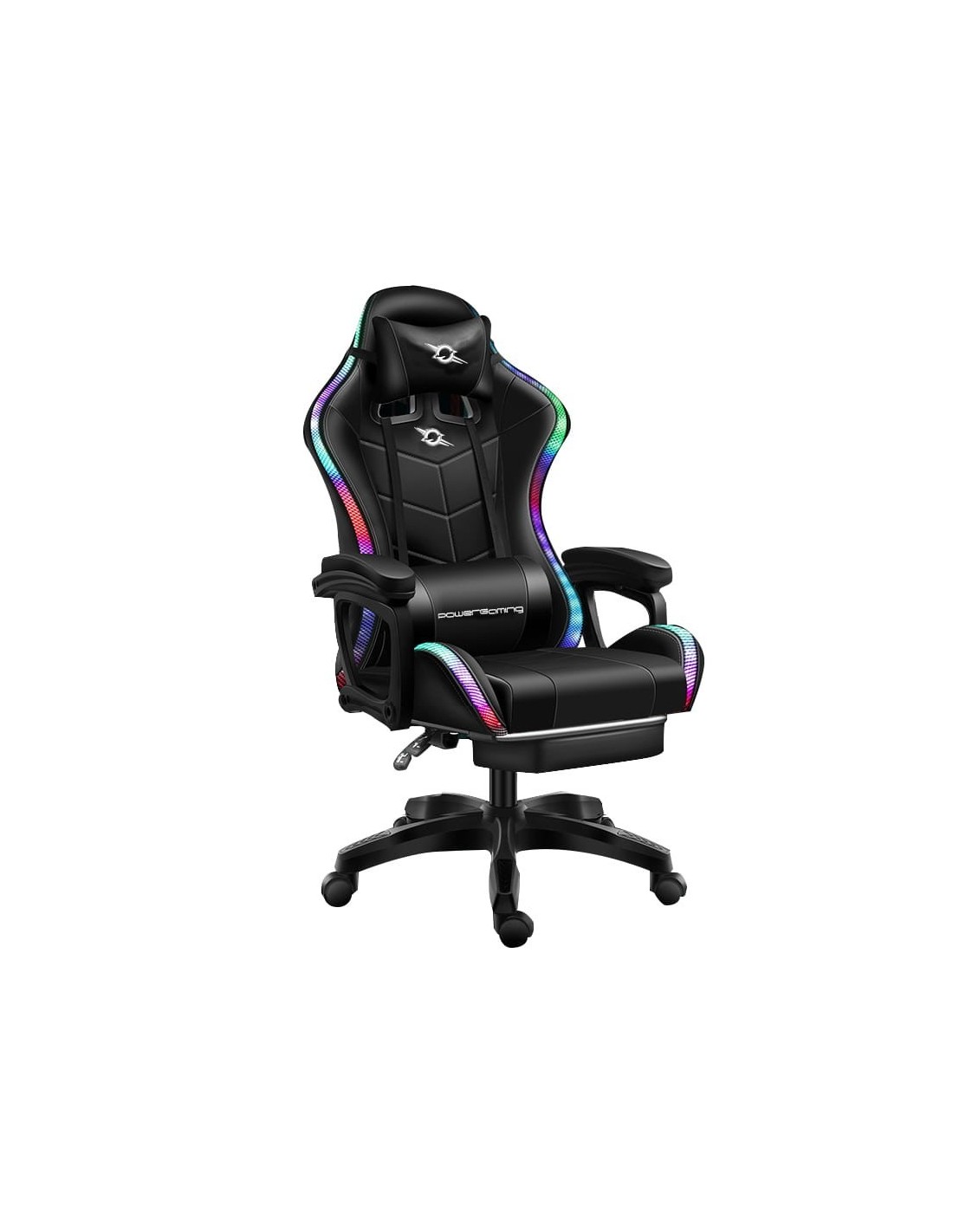 Silla Gaming PowerGaming LED RGB Negro con Reposapiés