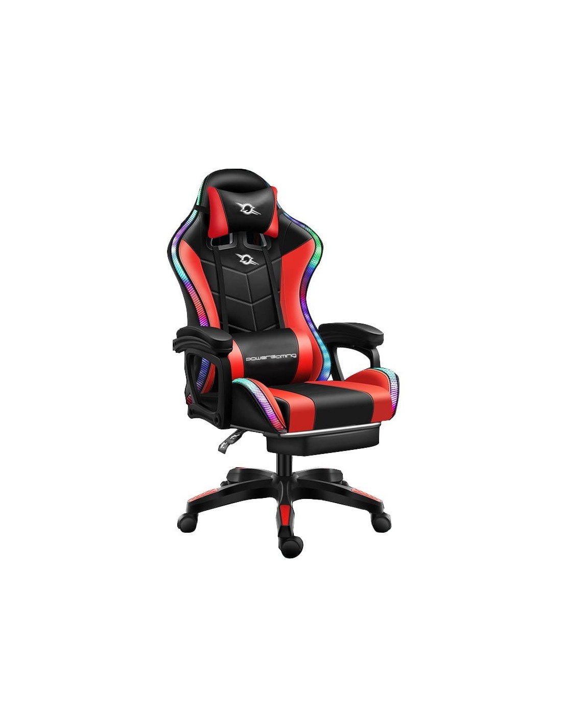 Silla Gaming PowerGaming LED RGB Rojo/Negro con Reposapiés
