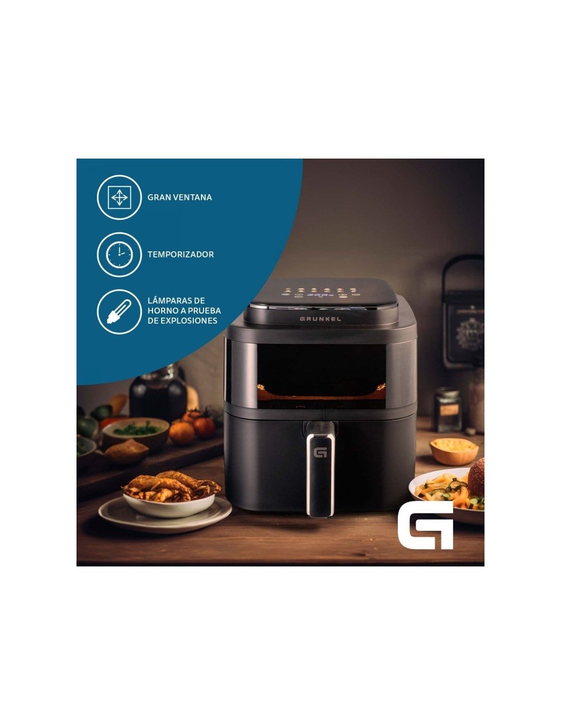 Freidora por Aire / Sin Aceite Grunkel Black Light Fryer/ 1400W/ Capacidad 6L