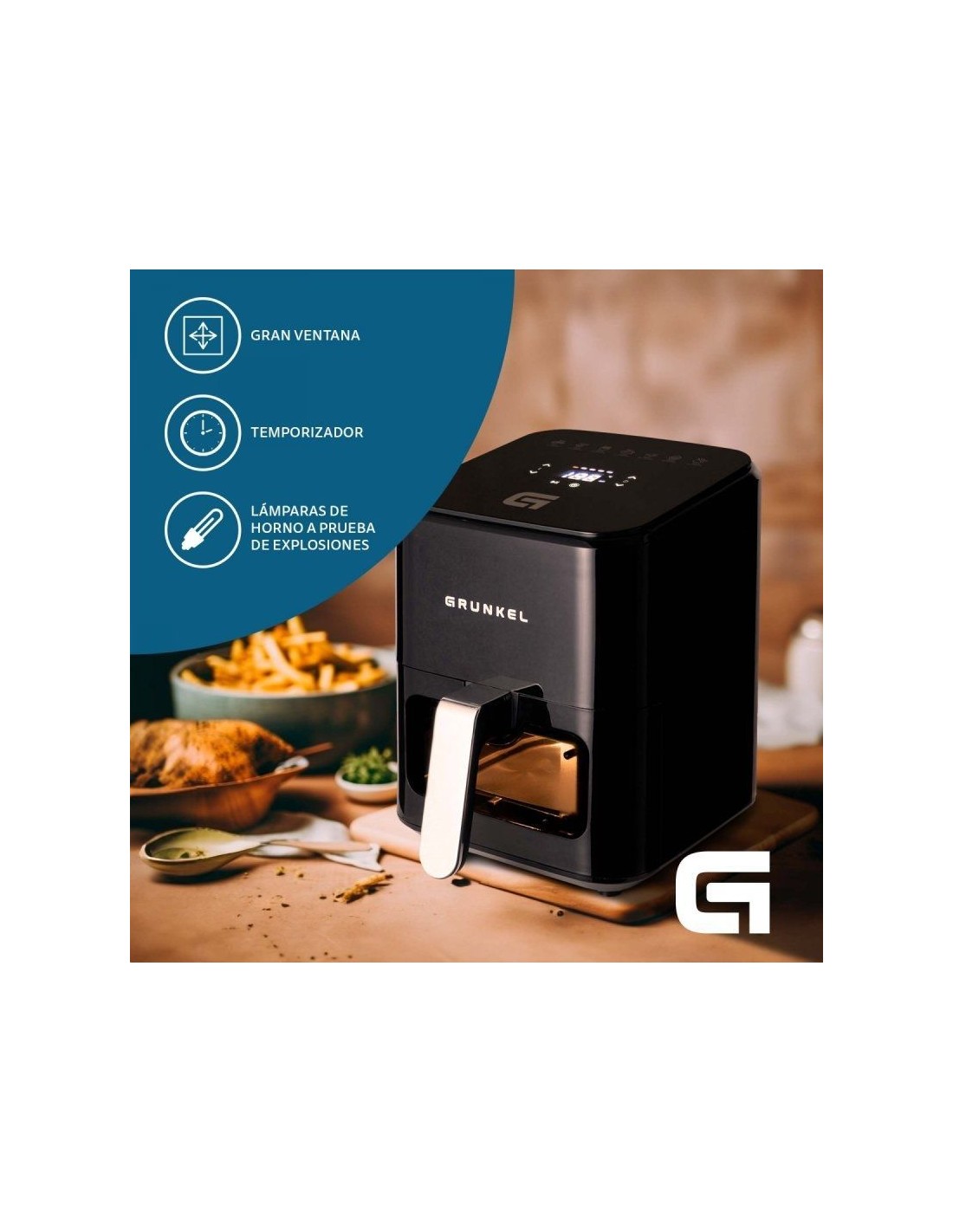 Freidora por Aire / Sin Aceite Grunkel Black Easy Fryer/ 1200W/ Capacidad 4L