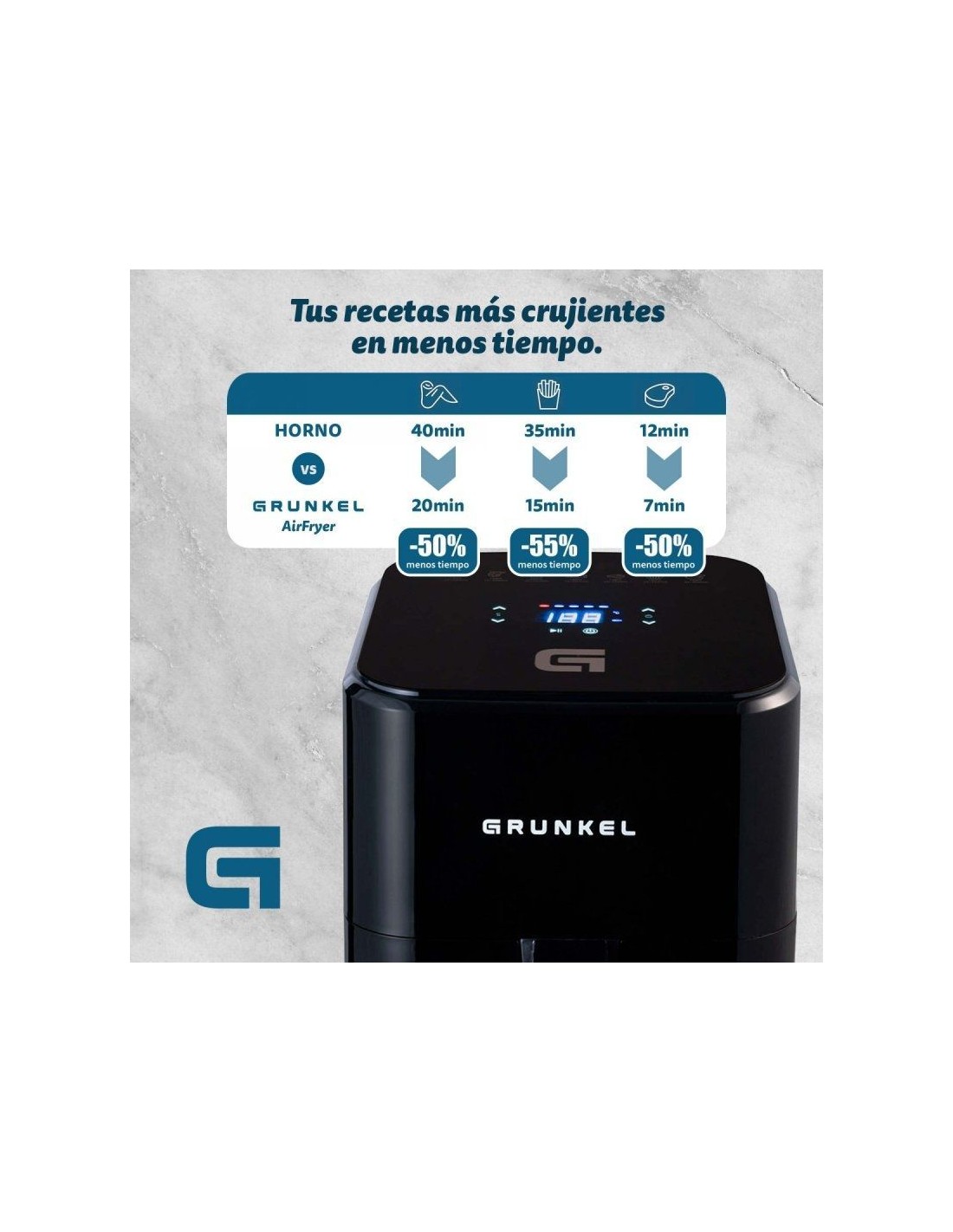 Freidora por Aire / Sin Aceite Grunkel Black Easy Fryer/ 1200W/ Capacidad 4L