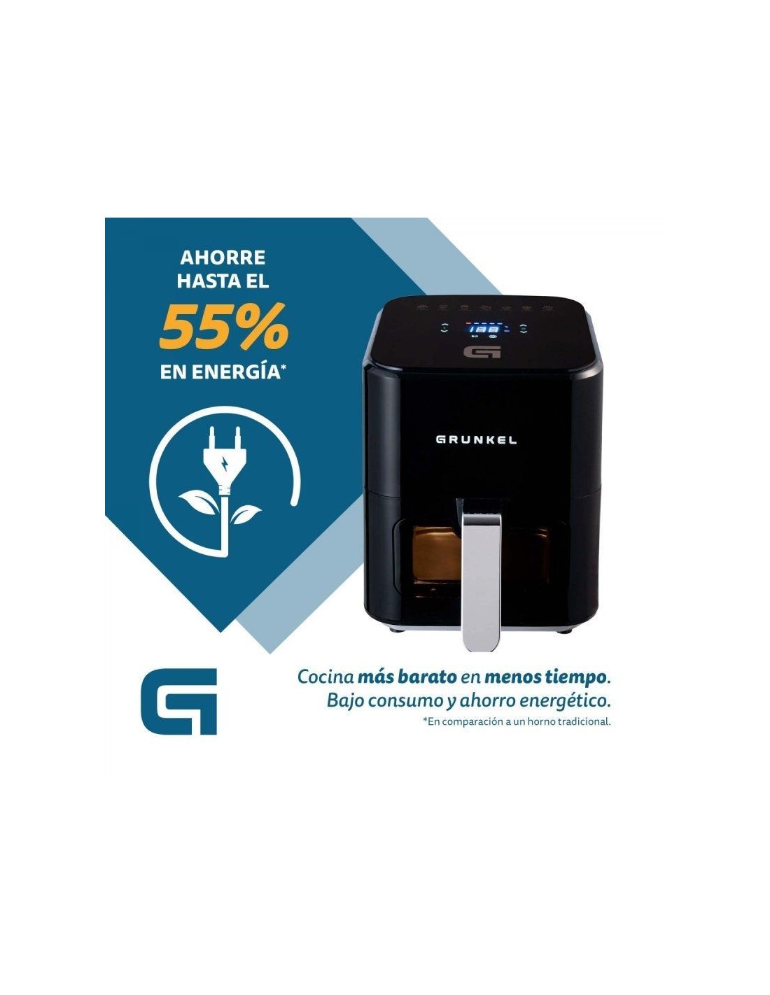 Freidora por Aire / Sin Aceite Grunkel Black Easy Fryer/ 1200W/ Capacidad 4L
