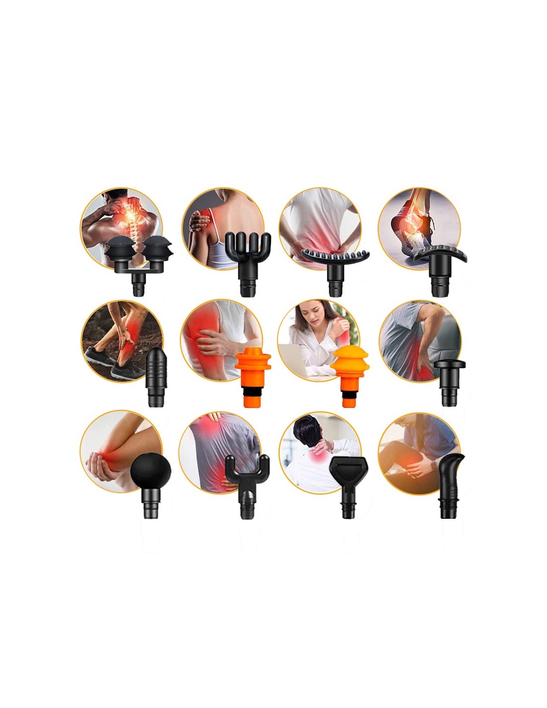 Pistola de Masaje Muscular 12 Cabezales 30 Niveles Negro/Dorado