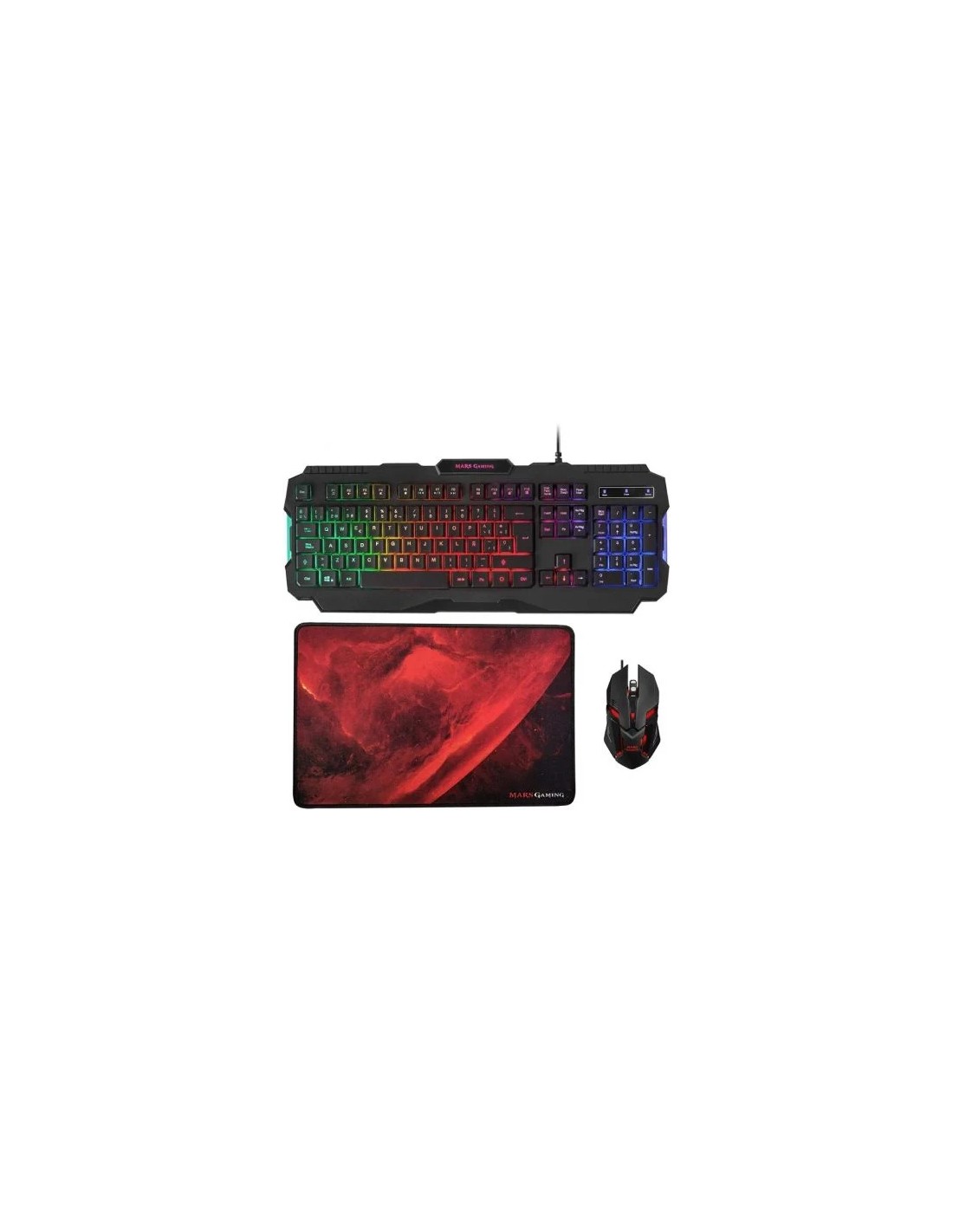 Pack Gaming Mars Gaming MCP118/ Teclado + Ratón Óptico + Alfombrilla
