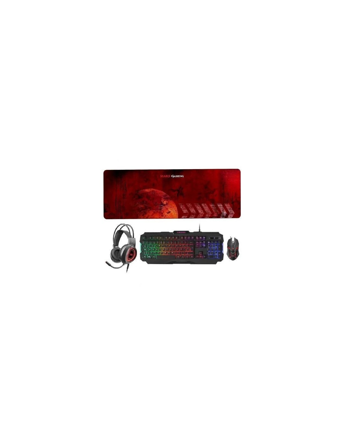 Pack Gaming Mars Gaming MCPRGB2/ Teclado RGB + Ratón Óptico + Alfombrilla XXL + Auriculares