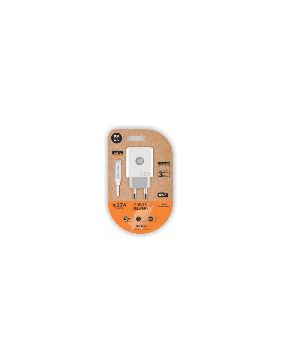 Cargador de Pared Tech One Tech TEC2263/ 1xUSB Tipo-C + Cable USB Tipo-C/ 3A/ Blanco