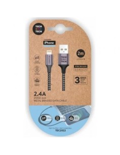 Cable USB 2.0 Tech One Tech TEC2022/ USB Macho - Lightning Macho/ 2m/ Gris