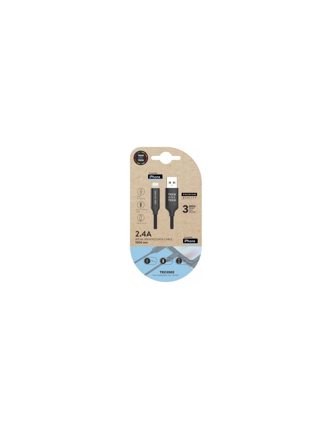 Cable USB 2.0 Tech One Tech TEC2002/ USB Macho - Lightning Macho/ 1m/ Negro