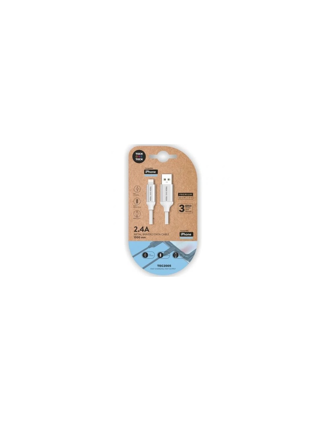 Cable USB 2.0 Tech One Tech TEC2005/ USB Macho - Lightning Macho/ 1m/ Blanco