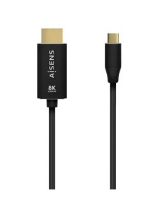 Cable Conversor Aisens A109-0712/ USB Tipo-C Macho/ HDMI 8K Macho/ Hasta 27W/ 6000Mbps/ 2m/ Negro