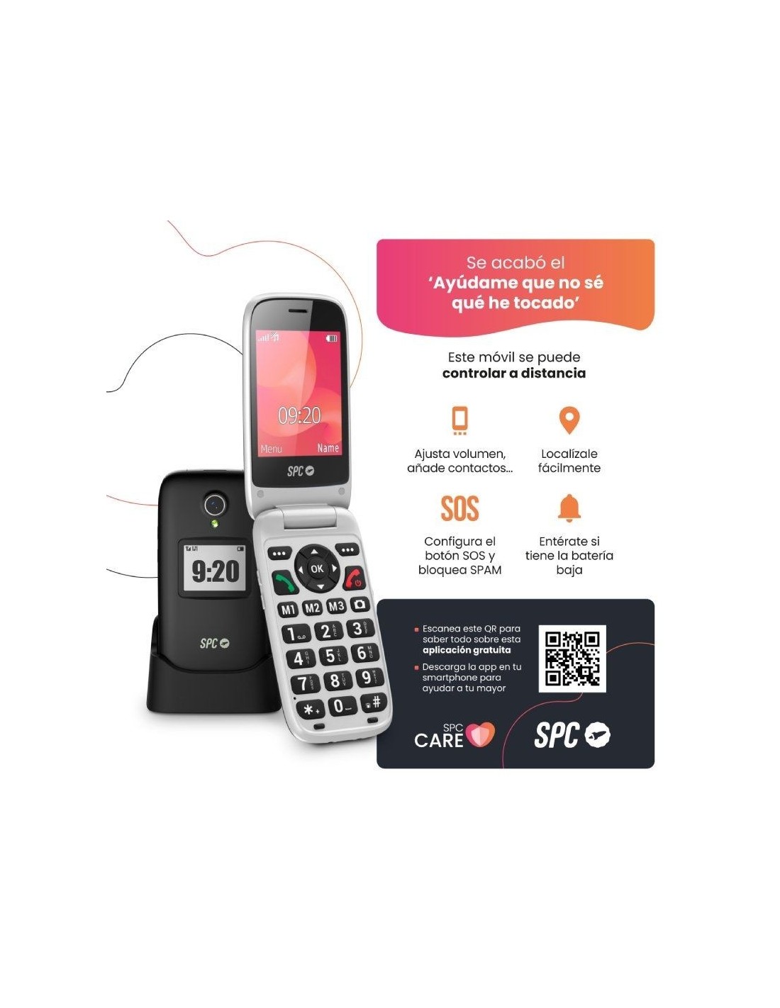 Teléfono Móvil localizador SPC Polaris para Personas Mayores/ 4G/ Negro