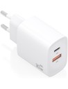 Cargador de Pared GaN Aisens A110-0952/ 1xUSB Tipo-C/ 1xUSB/ 30W/ Blanco