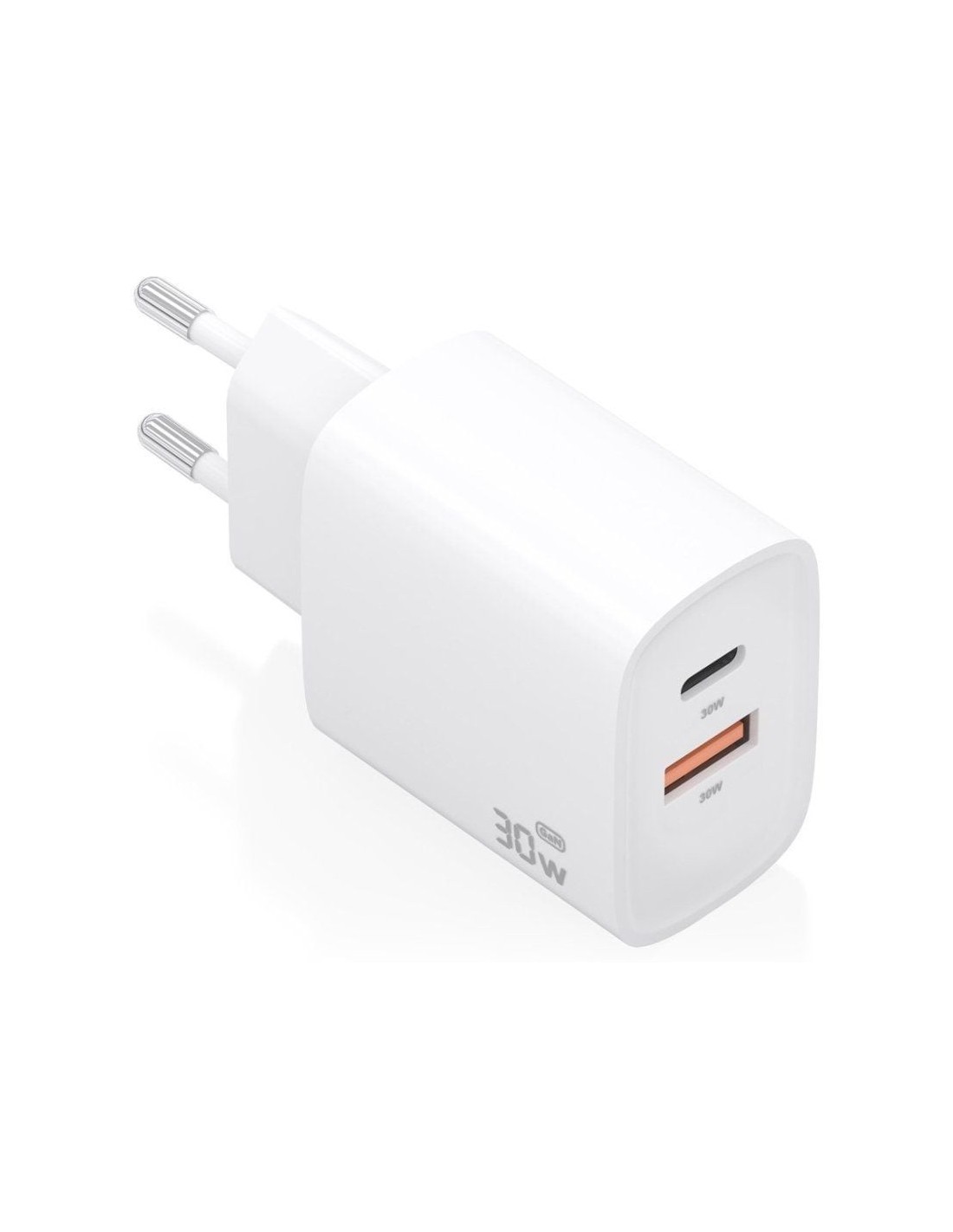 Cargador de Pared GaN Aisens A110-0952/ 1xUSB Tipo-C/ 1xUSB/ 30W/ Blanco