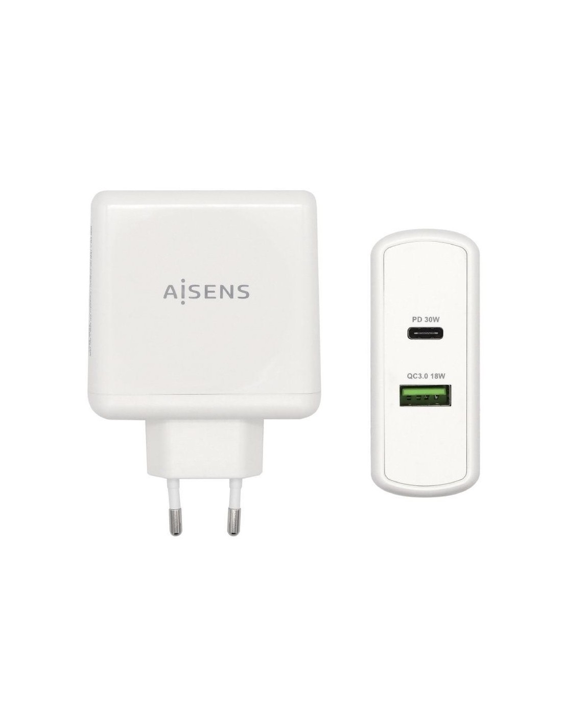Cargador de Pared Aisens ASCH-2PD30QC-W/ 1xUSB Tipo-C/ 1x USB/ 48W