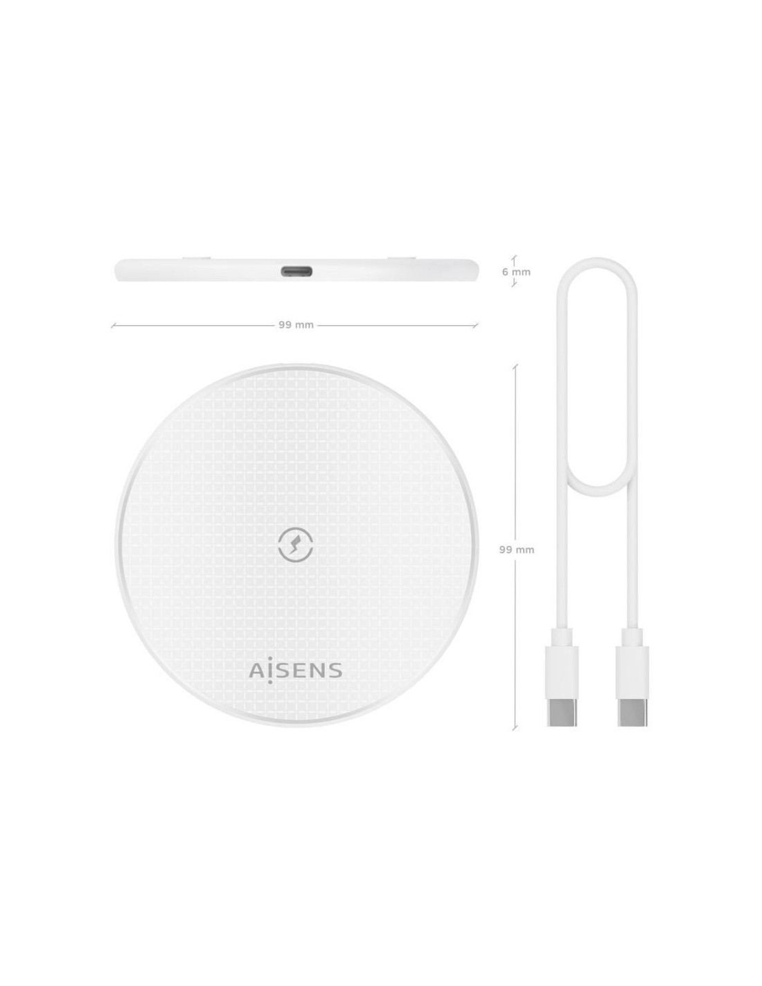 Base de carga Inalámbrica Aisens ASCH-15W1WC057-W/ 15W/ Blanco