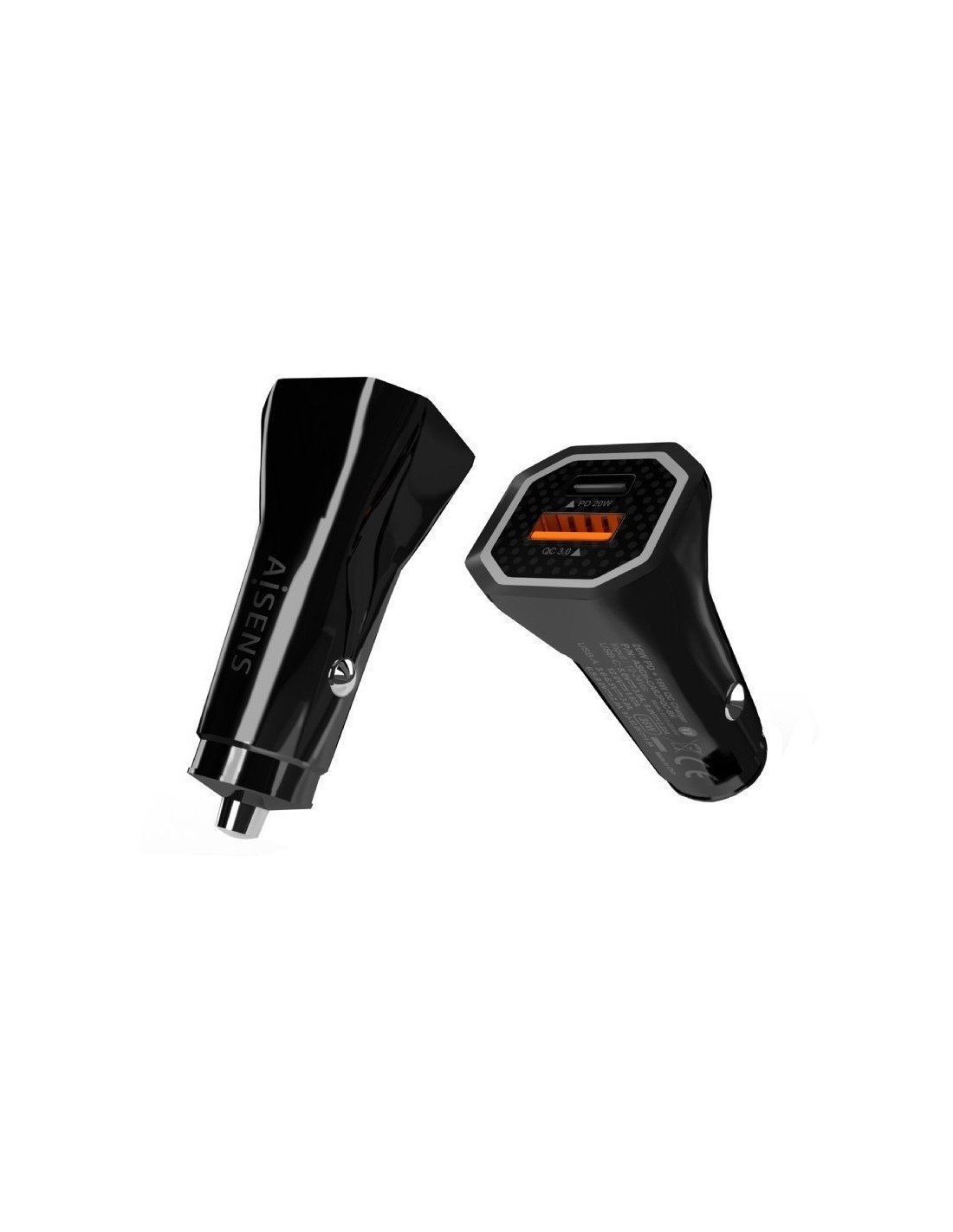 Cargador de Coche Aisens ASCH-CAR2PQC-BK/ 1xUSB-Tipo C/ 1xUSB/ 38W
